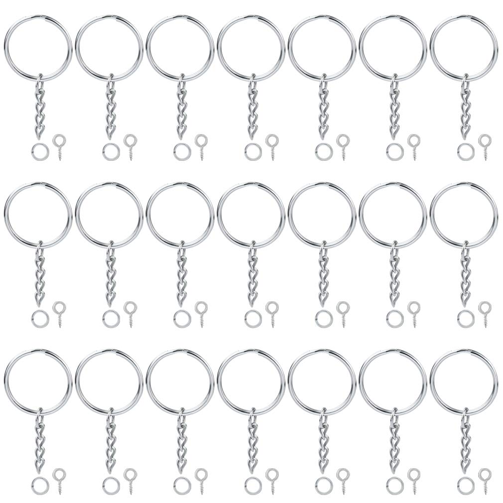 200 Packs Keychain Ring Sets, Bantoye 1 Inch/25mm Metal Keychain Rings with 4mm Screw Eye Pins and Extend Chains for DIY Crafts Making