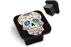 Tnomchey Sugar Skull Hitch Covers 2 Inch Day of The Dead Colorful Skull with Floral Rubber Receiver Tube Hitch Plug Tow Tube 