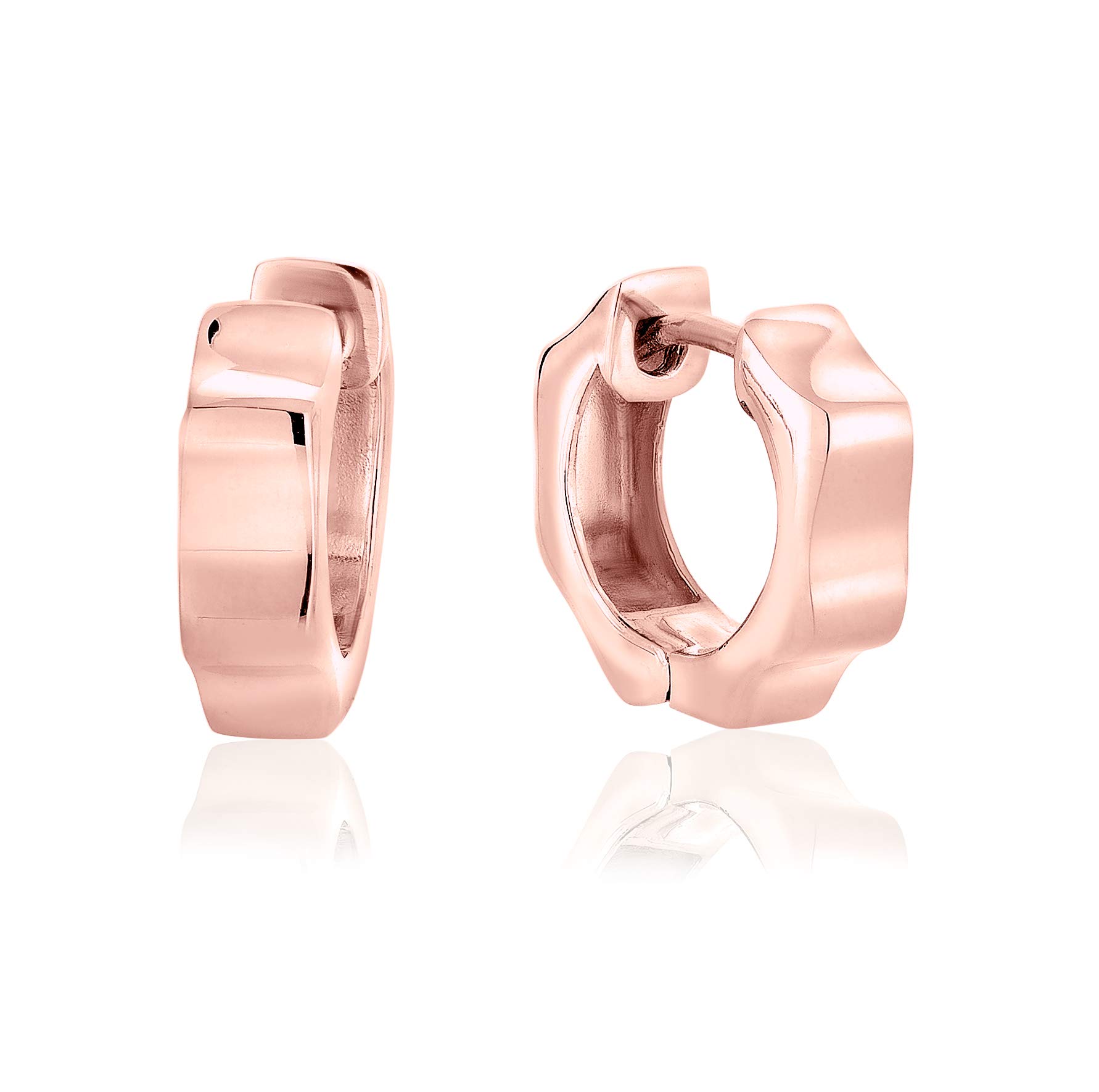 DTPSilver - Huggies/Hinged Octagonal Hoops Earrings 925 Sterling Silver Rose Gold Plated- Wide 4.5 mm - Diameter 16 mm