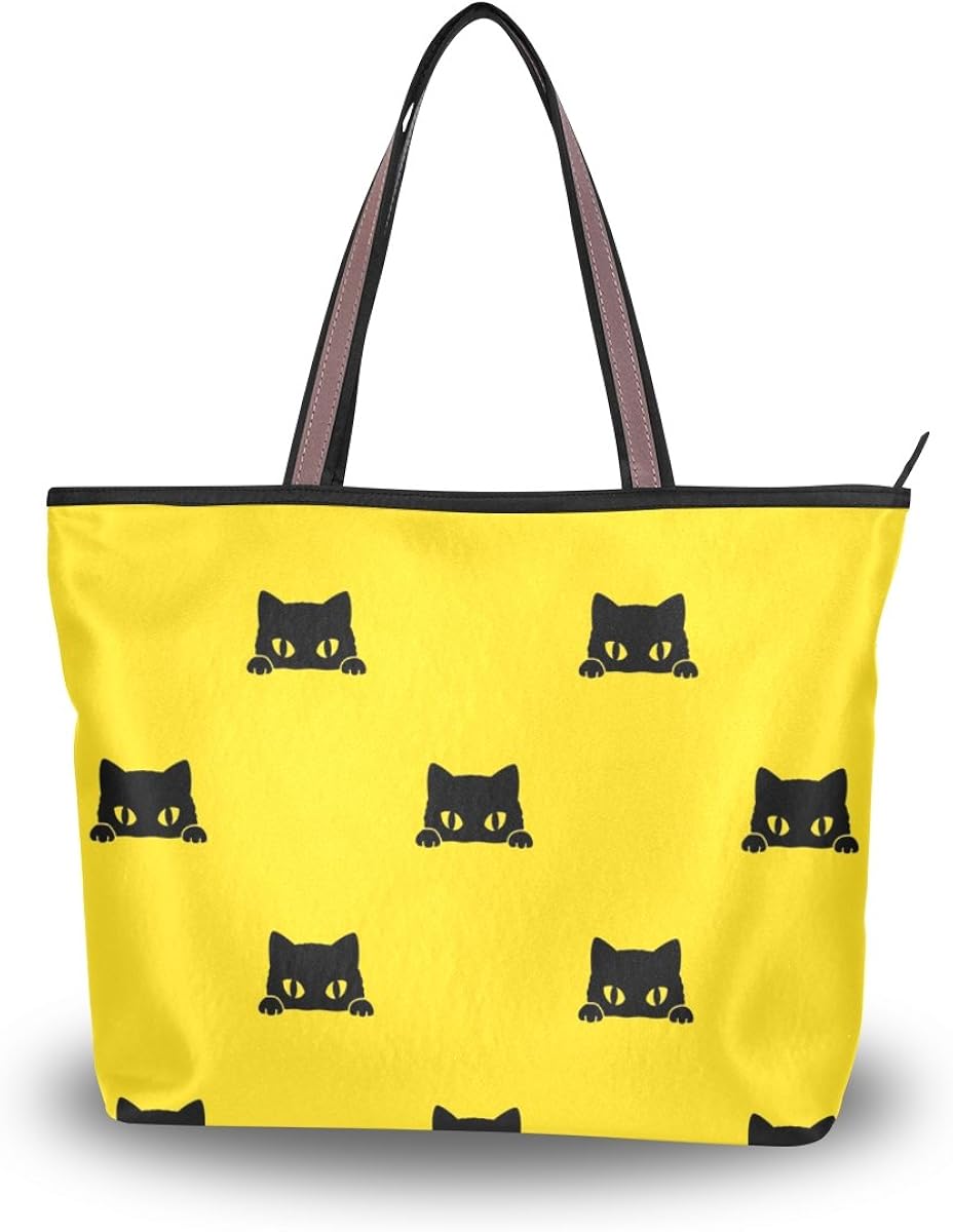 My Daily Women Tote Shoulder Bag Black Kitten Cat Yellow Handbag