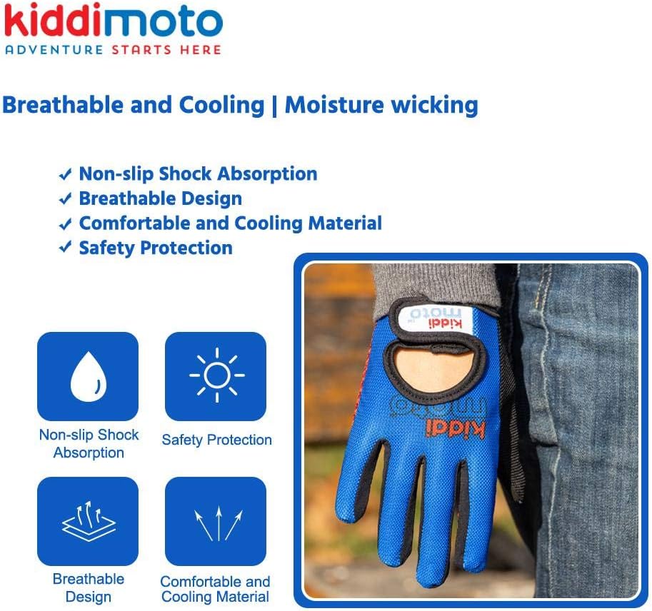 KIDDIMOTO Kids Cycling Full Finger Gloves - for Kids Bike, Balance Bike, Scooter, and Skateboard (Gloves for Girls and Boys) | Available in Different Sizes & Designs (Blue, Small): Sports & Outdoors
