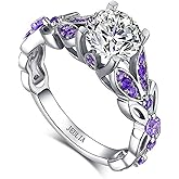 Jeulia 4.3 Carat Personalized Sterling Silver Butterfly Rings for Women Purple Amethyst Bridal Round Cut Wedding Engagement Eternity Valentine's Promise Ring Set
