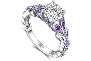 Jeulia 4.3 Carat Personalized Sterling Silver Butterfly Rings for Women Purple Amethyst Bridal Round Cut Wedding Engagement Eternity Valentine's Promise Ring Set