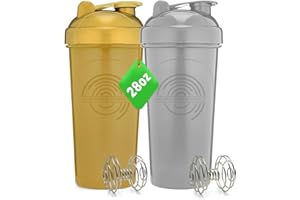 GOMOYO 2-Pack - 28-Ounce Shaker Bottle (Gold, Silver), Blender Protein Shaker Whisk, Bulk Protein Drink and Pre-Workout Shaker Cups, Dishwasher Safe & BPA Free