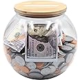 Yamahiko Large Clear Coin Bank Jar with Slotted Lid, 3/4 Gallon Plastic Money Tip Change Savings Coin Jar for Coin or Raffle Ticket, Big Clear Money Coin Tip Piggy Change Bank Box for Adults Teens