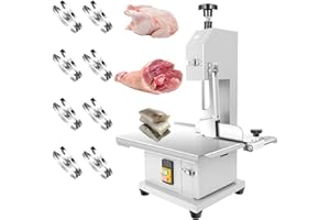 POWKOL 1500W Electric Bone Saw Machine, 19x14" Stainless Steel Worktable, Cuts 0.04-5.0" Thickness, Frozen Meat Cutter with 8 Blades Included, Commercial Bandsaw Machine for Rib Pork Beef