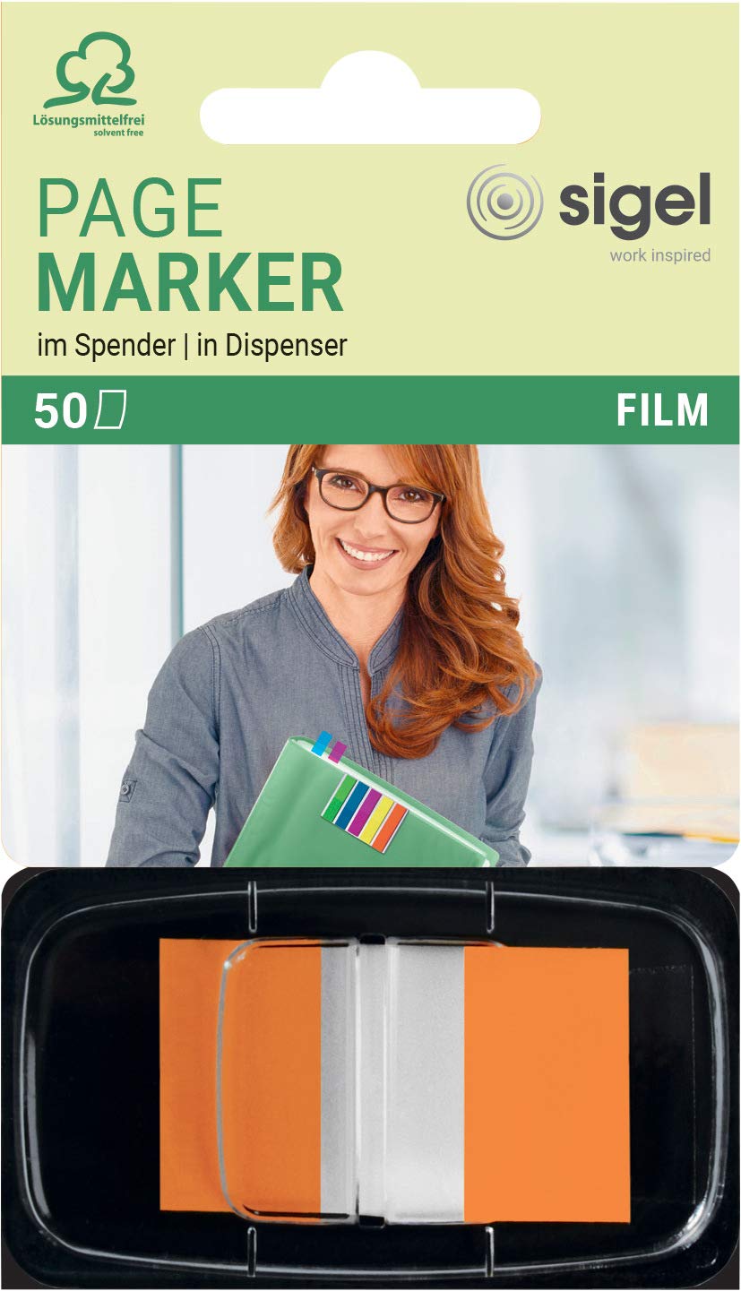 SIGEL HN494 Index Page Marker, Film, strip-size:25x43 mm, 50 strips, orange