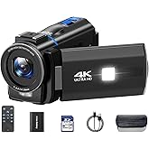 Video Camera Camcorder 4K 30fps 48MP with IR Night Vision, 16X Digital Zoom Cam Corder 3.0" 270° Rotation Touch Screen Video Recorder for YouTube with Remote Control, Battery, 32GB SD Card