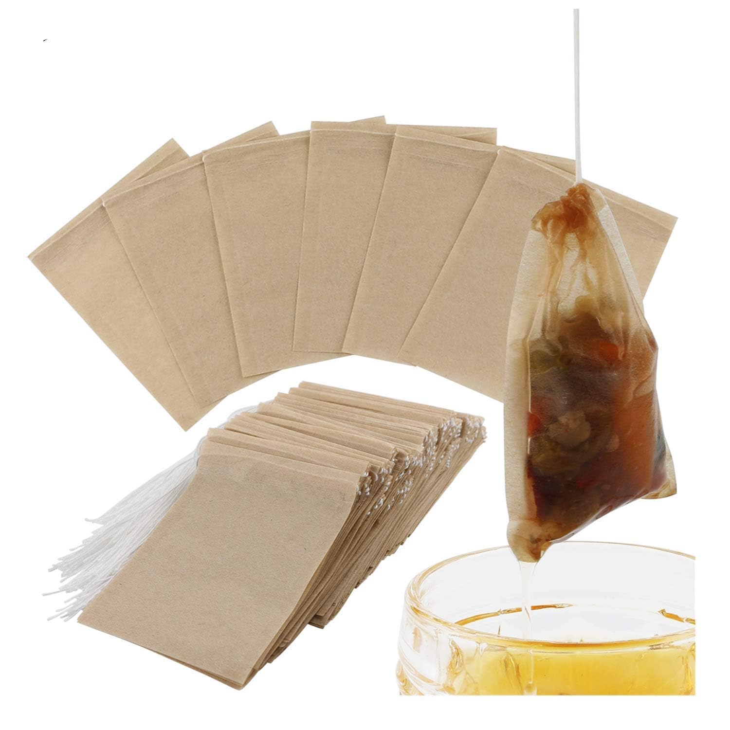 LYMYBETY 300Pcs Tea Infuser Bags Disposable Tea Bags 100% Natural Wood Pulp Paper Material for Loose Tea Cotton Drawstring Individually Wrapped Tea Bags (Wood Pulp Tea Bags, 300pcs 2.36 * 3.15 inch)