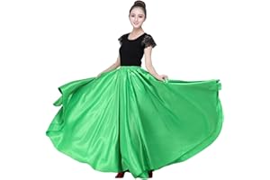 SNOWAQUA Women Satin Full Circle Ankle Length Swing Long Skirt Maxi Shiny Skirt for Party Cosplay Belly Dance Performance Costume