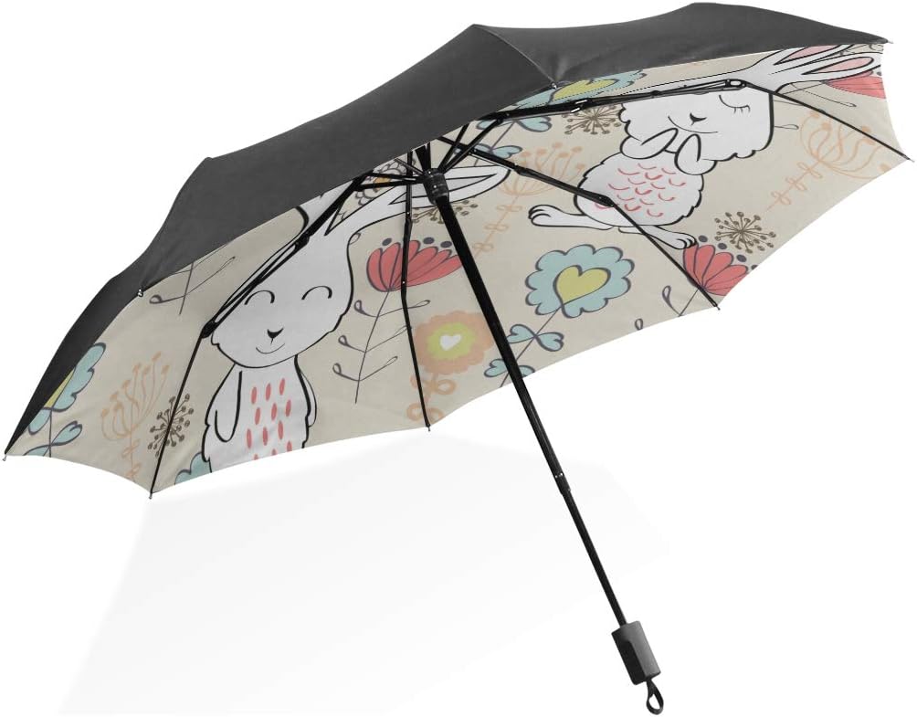 Big Totes Umbrella Bunny Cute Child Rabbit with Flowers Portable