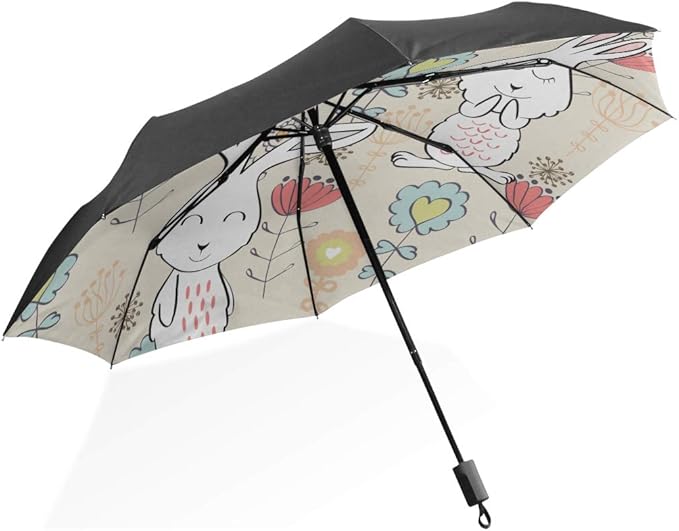 Big Totes Umbrella Bunny Cute Child Rabbit with Flowers Portable