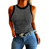 CHICME Women’s Rhinestone Mock Neck Sleeveless Knit Tank Top Slim Fit Sparkly Halter for Party Vacation Summer