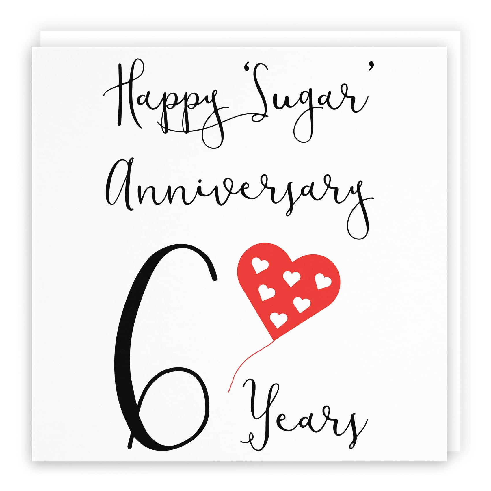 Hunts England - 6th Wedding Anniversary Card - Happy Sugar Anniversary - 6 Years - Red Heart Collection — image 1