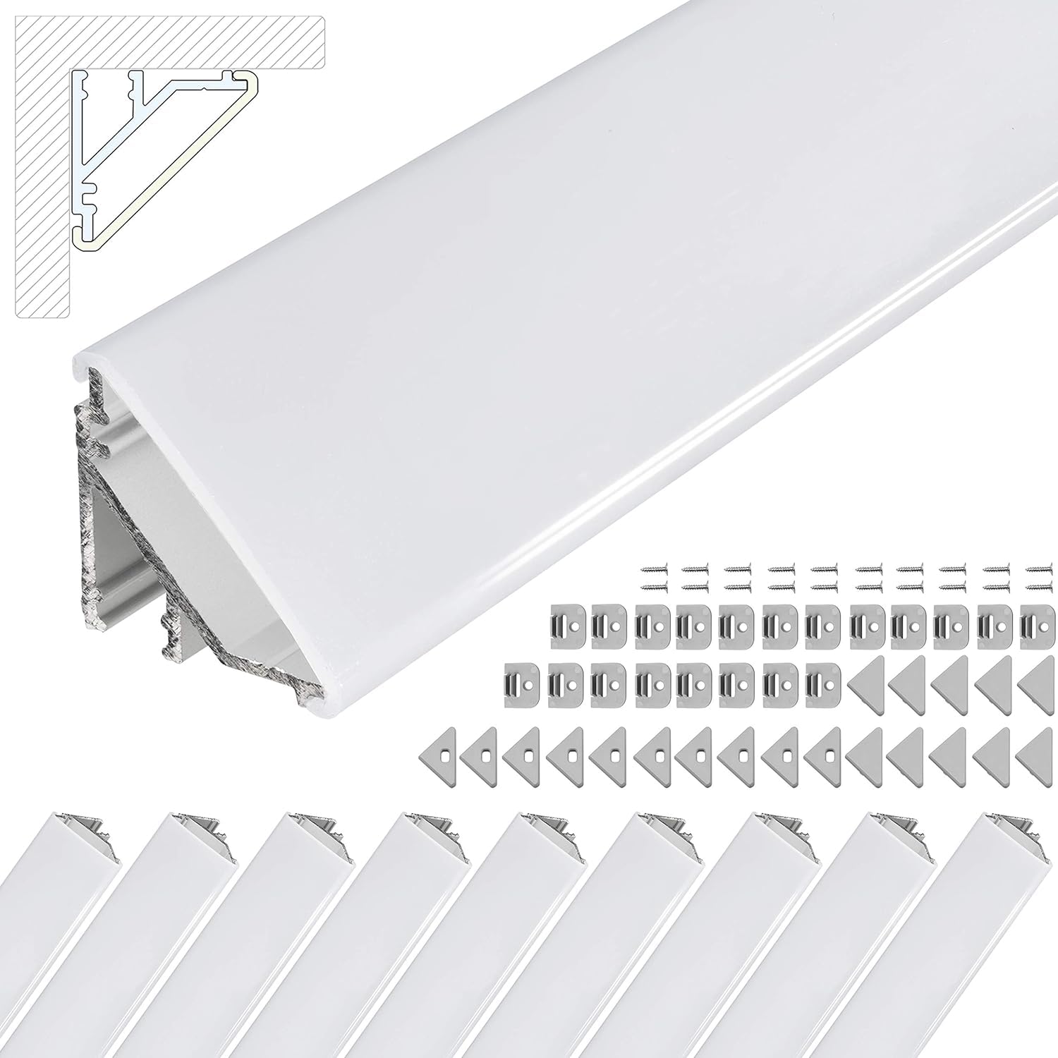 Brollux LED Corner Profile V24, Set 10 m (10 x 1 m) Aluminium Profile 45 Degree Corner Aluminium for LED Strip as Light Strip