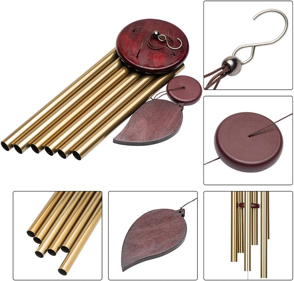 KOSSLY Sympathy Wind Chimes Outdoor - 30 Inch 6 Rustproof Aluminum Tubes Wooden Wind Bell Romantic Memorial Wind Chimes for Outside, Best Gift for Home Decor Garden Patio Outdoor(Golden) : Garden & Outdoor