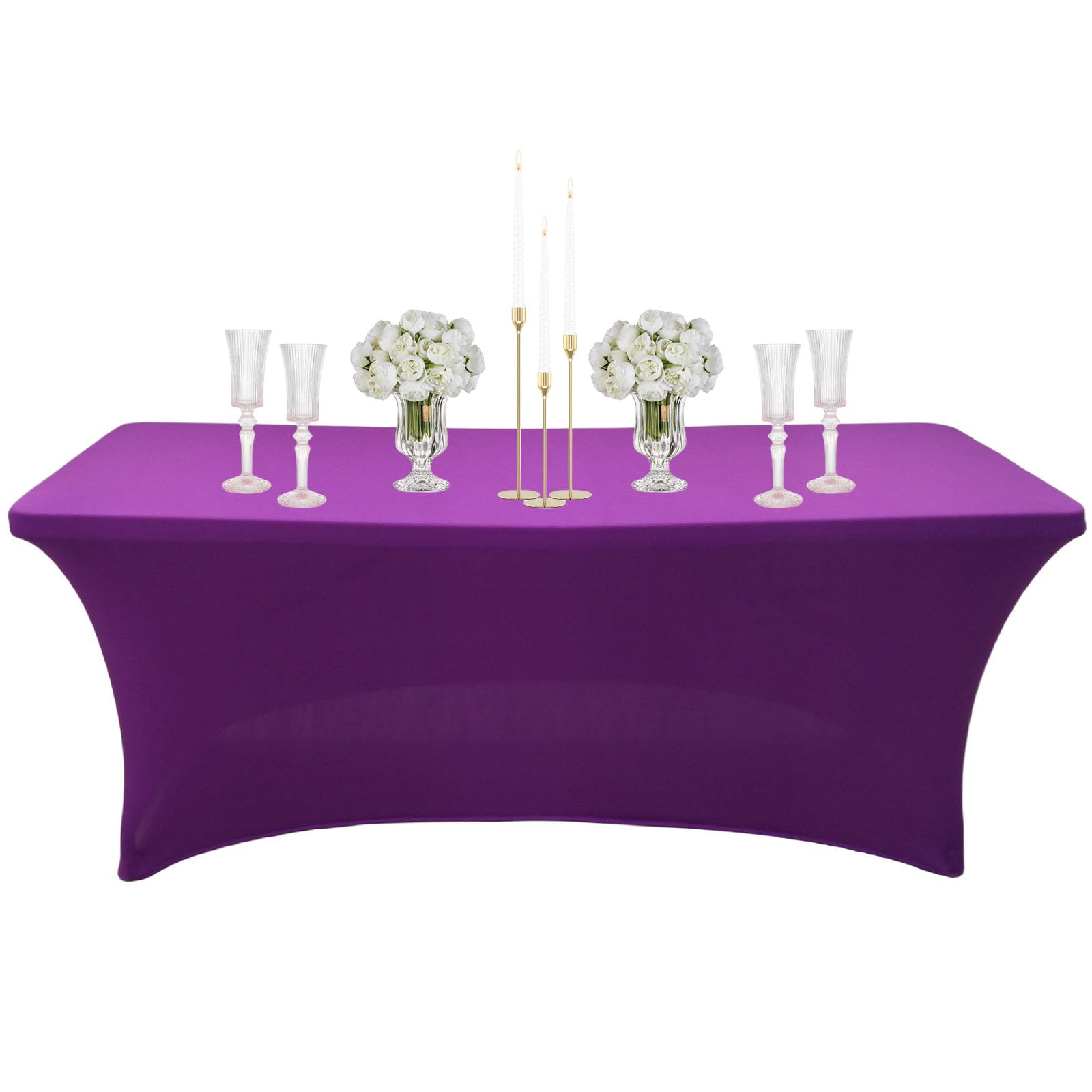 6ft Spandex Tablecloths Stretchable Tablecloth Purple for Rectangle Table,Washable Fitted Table Cloth Spandex Stretch Patio Table Cover for Event,Wedding,Banquet,Parties,Covering Stalls,Exhibitions