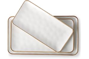 Culivora Ceramic Rectangle Serving Platter with Brown Rim: 15.6/14.1/12.6 Inch Large Serving Dishes for Entertaining Party, S