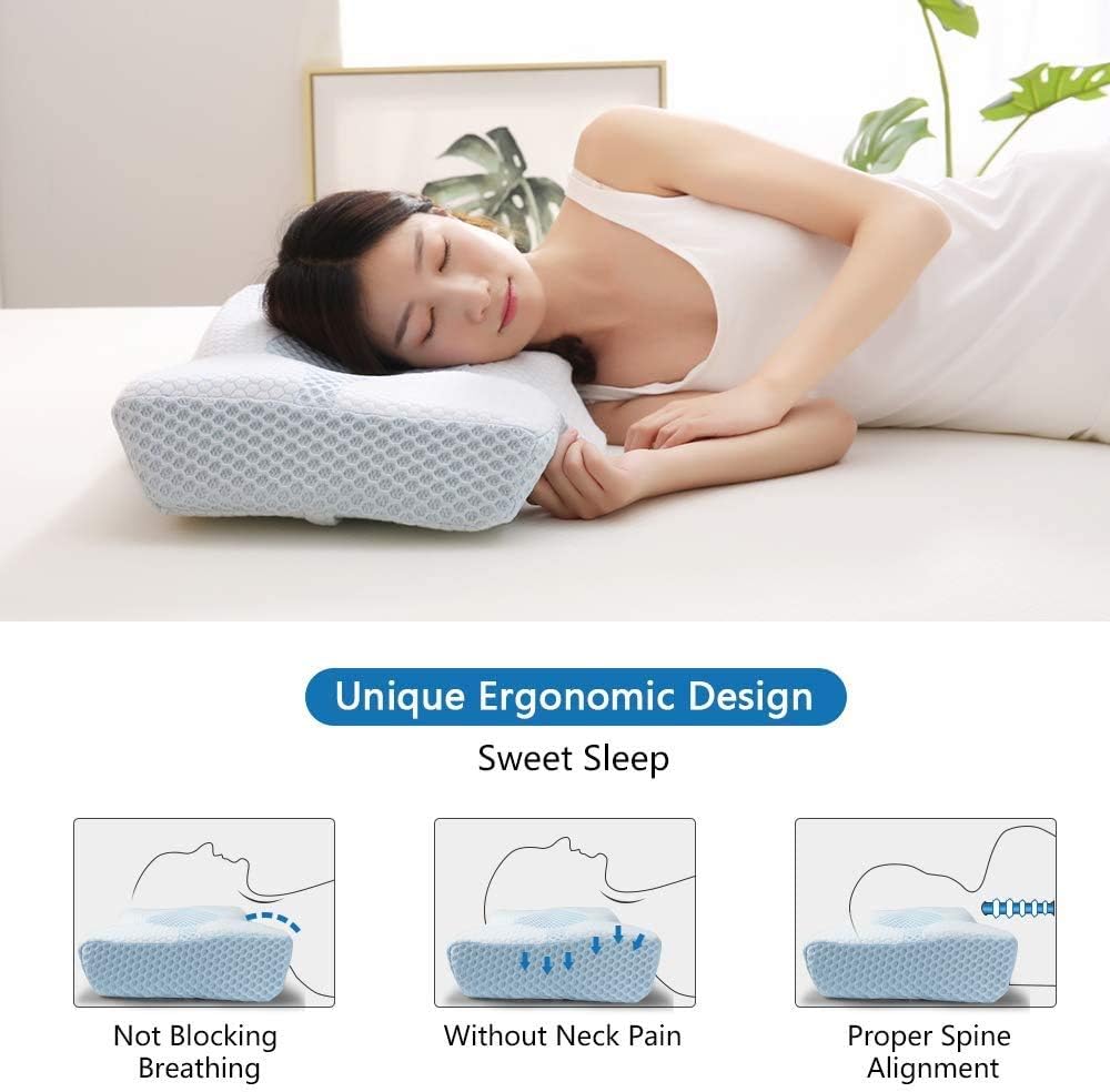 Mkicesky Neck Support Memory Foam Cervical Pillow, Side Sleeper Contour Pillow Relief Neck & Shoulder Pain for Side/Back/Stomach Sleeper, Orthopedic Bed Pillow - Lady Size: Home & Kitchen