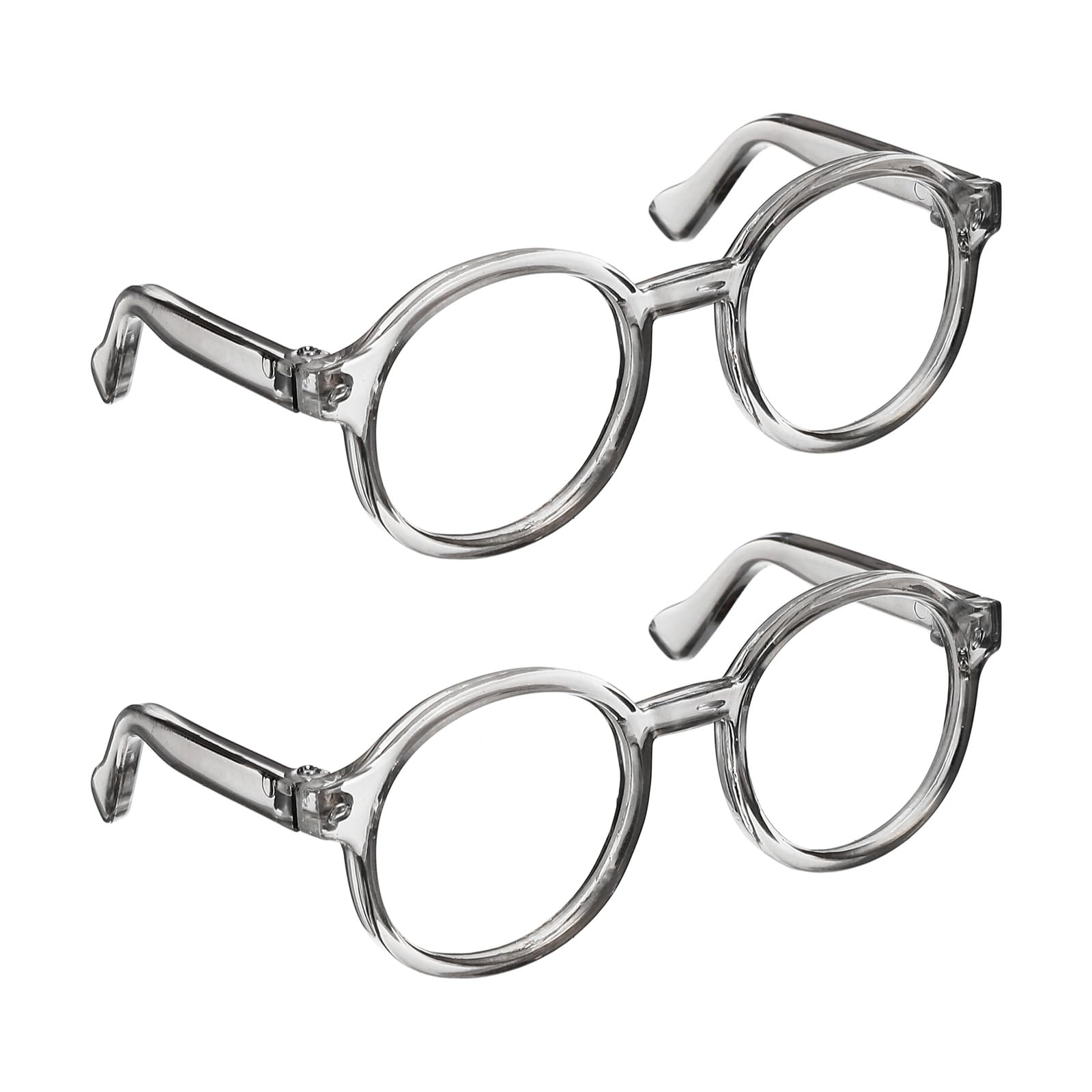 PATIKIL 3.54Inch Mini Doll Glasses, 2 Pcs Doll Dress Up Glasses Plastic Round Glasses for Crafts Dollhouse Cosplay Party Accessories Costume Decorating, Gray
