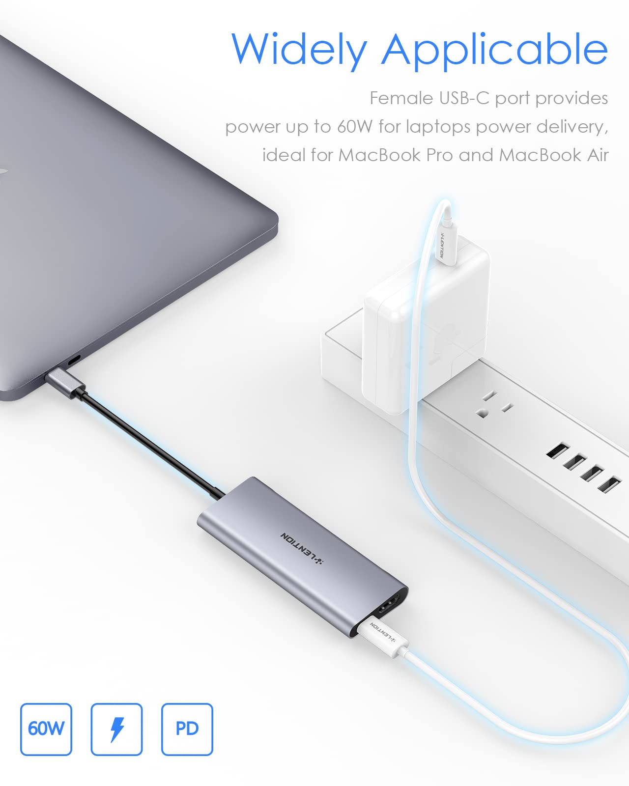 LENTION USB-C Multi-Port Hub with 4K HDMI Output, 100W PD, 4 USB 3.0 5Gbps Compatible 2024-2016 MacBook Pro, New Mac Air & Surface, Chromebook, iPhone 15, More, Stable Driver Adapter (C35, Space Gray)