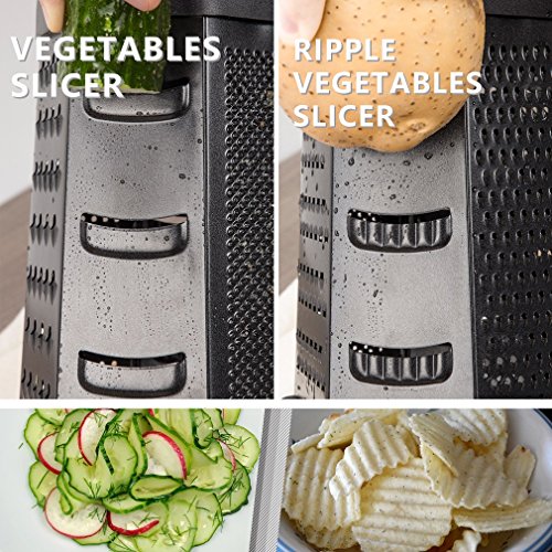 Professional Box Grater,Nonstick Coating Stainless Steel with 6 Sides - Vegetable Chopper, Kitchen Cutter, Shredder for Cheese & Vegetables (6-in-1)