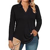 RITERA Plus Size Polo Shirts for Women Fall Long Sleeve V Neck Tops Casual Collared Blouses XL-5XL