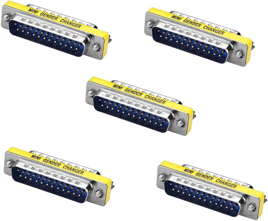 SIENOC 5 Packs DB25 male to male Parallel Port Adapter Coupler Head Mini Gender Charger(DB25 M/M Parallel Port Adapter)