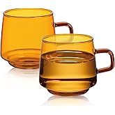 Joeyan Amber Glass Coffee Mugs Set of 2-10 oz Glass Stackable Coffee Cups with Handle - Colored Tea Cups Drinking Glasses for Espresso, Cappuccino, Latte, Tea, Milk