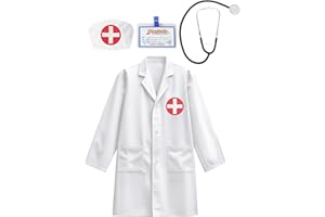 Rizuko Kids Doctor Coat Set With Stethoscope,Children Cosplay Dress up,Career Day Gift for Boys and Girls 3-12Years Old 4PCS