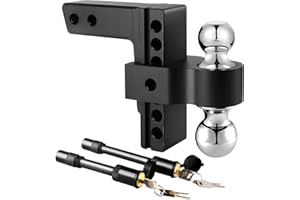 Kingfun Adjustable Trailer Hitch 2 Inch Receiver - 6" Rise/Drop Hitch, 2" & 2-5/16" Trailer Hitch Ball Mount, 12,000 LBS GTW Heavy Duty Hitch for Truck, Double Anti-Theft Stainless Steel Pin Locks