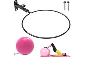 KOMOHOM Universal Wall-Mounted Exercise Ball Holder - Adjustable Yoga Ball Storage Rack for 14 to 30 Inch Stability Balls, Heavy-Duty Metal Wall Mount with 12-Inch Diameter Ring, Space-Saving Design