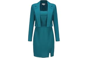 EXLURA Women's Professional Business Lightweight Blazer Dress Suit Sets 2 Piece Work Office Fashion Outfits