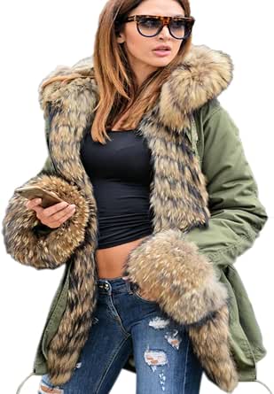Aofur Womens Hooded Faux Fur Lined Warm 