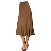 EXCHIC Women's Elegant Ankle Length Ruffle Hem Elastic Waist Suede Midi Skirt (M, Brown)