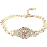 14K Filled Gold Virgin Mary Bracelet For Women - Virgen De Guadalupe Bracelet Con Rosas Pulsera, Simple Ladies Bracelet Virgin Mary Bracelet Religious Lucky Ancle Bracelet,
