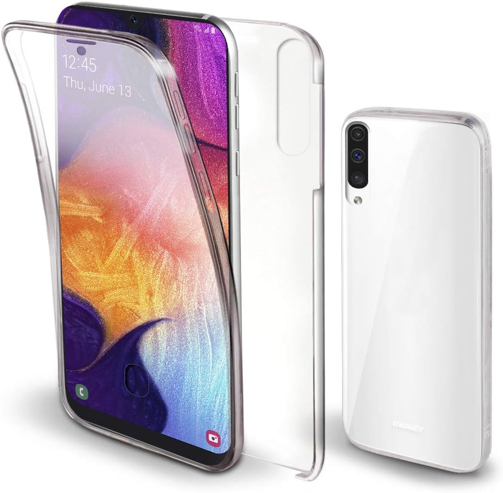 Moozy 360 Degree Case for Samsung A50 - Transparent Full Body Slim Cover - Hard PC Back and Soft TPU Silicone Front