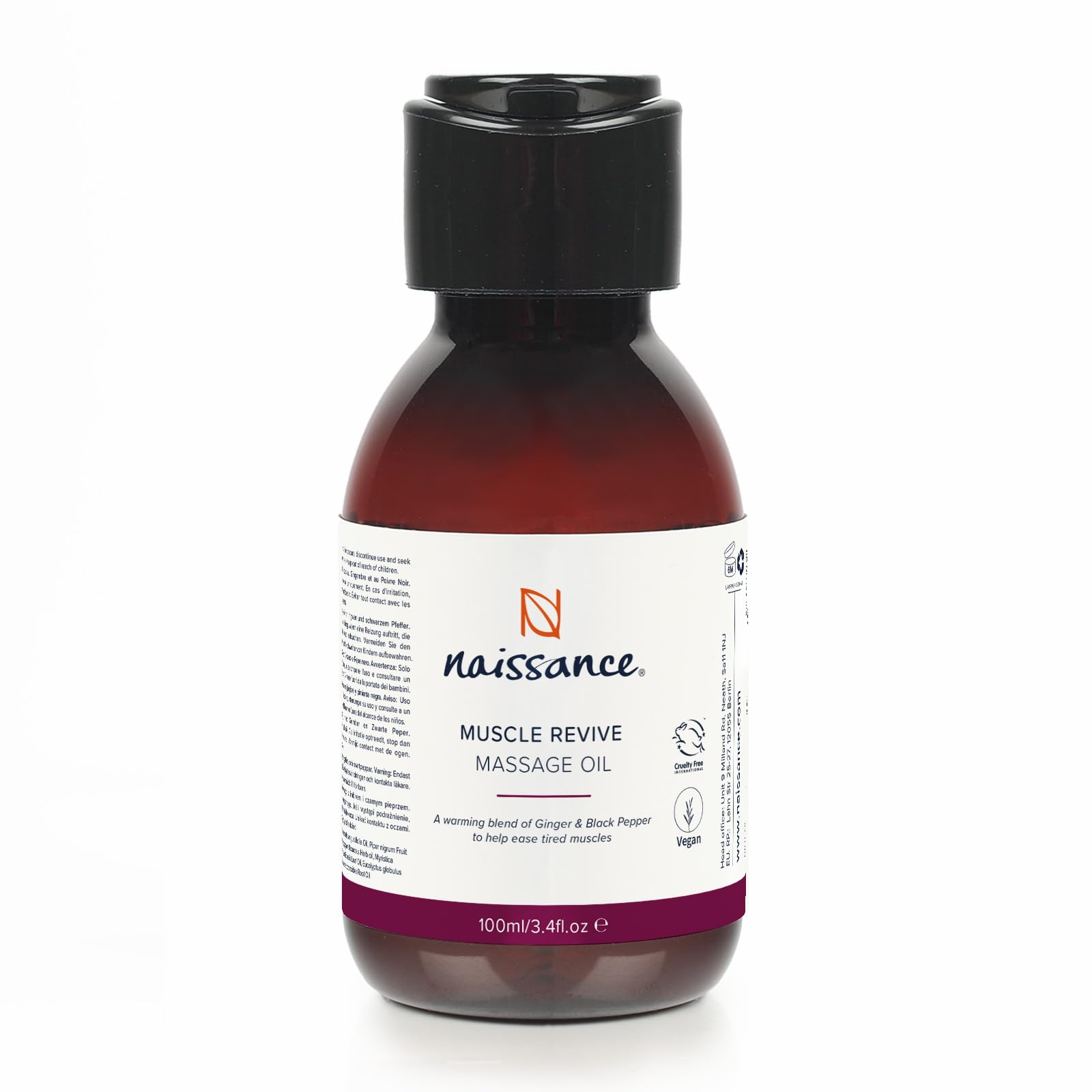 Naissance Muscle Revive Warming Massage Oil 100ml – Warming Deep Tissue Blend with Ginger, Black Pepper & Juniper – Soothing Massage Therapy for Sore Muscles, Joint Relief & Sports Recovery