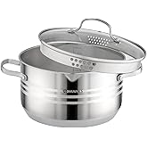 Daniks Tokio Stainless Steel Stock Pot 4.5 Quart, with Glass Strainer Lid, Induction Ready, Dishwasher Safe, Measuring Scale, Silver