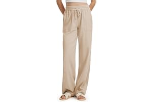 Tallemon Tall Women 32/34/36 Inseam Linen Pants Wide Leg Casual Palazzo Trousers Summer Beach Lounge Bottoms with Pockets