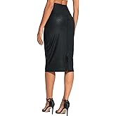 THE GYM PEOPLE Women's High Waist Tummy Control Pencil Skirts Stretchy Bodycon Midi Skirt Below Knee with Back Slit