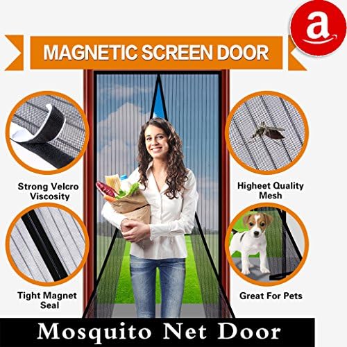Magnetic Screen Door Curtain Full Frame Velcro Mosquito Net,Close Automatically Tightly Keep Bugs Out,Lets Fresh Air In,Toddler And Pet Friendly (36''x83''Fit door up to34''x82'' Max-Brown)