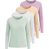 Real Essentials 4 Pack: Women's Cotton Classic-Fit Long-Sleeve Crewneck T-Shirt (Available in Plus Size)