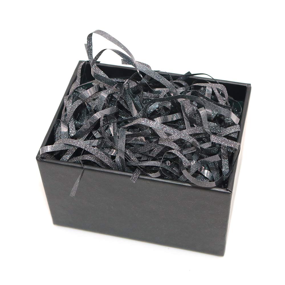 Shiwaki 50g Glitter Raffia Paper Shreds & Strands Shredded Crinkle Confetti for DIY Gift Wrapping & Basket Filling - Bright Black