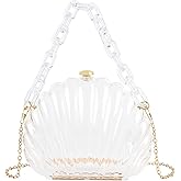 Quniko Women Evening Bag Acrylic Clutch Purse Shell Shape Shoulder Cross-body Chain Box Bag