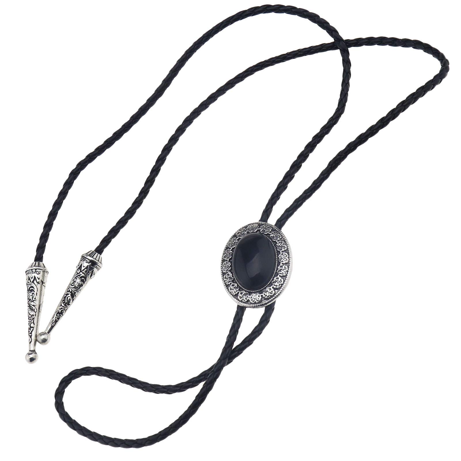 OTOTEC Adjustable Western Big Large Bolo Tie Leather Black Tone