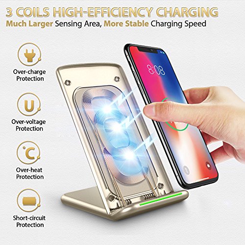 iPhone X Wireless Charger, ElleSye 3-Coil Qi Wireless Charger Stand Pad for iPhone 8/8 Plus, iPhone X, Samsung Galaxy Note8, S8/S8 Plus/S7/S7 Edge/S6 Edge Plus, LG G6 and All QI-Enabled Devices - Thumbnail 3
