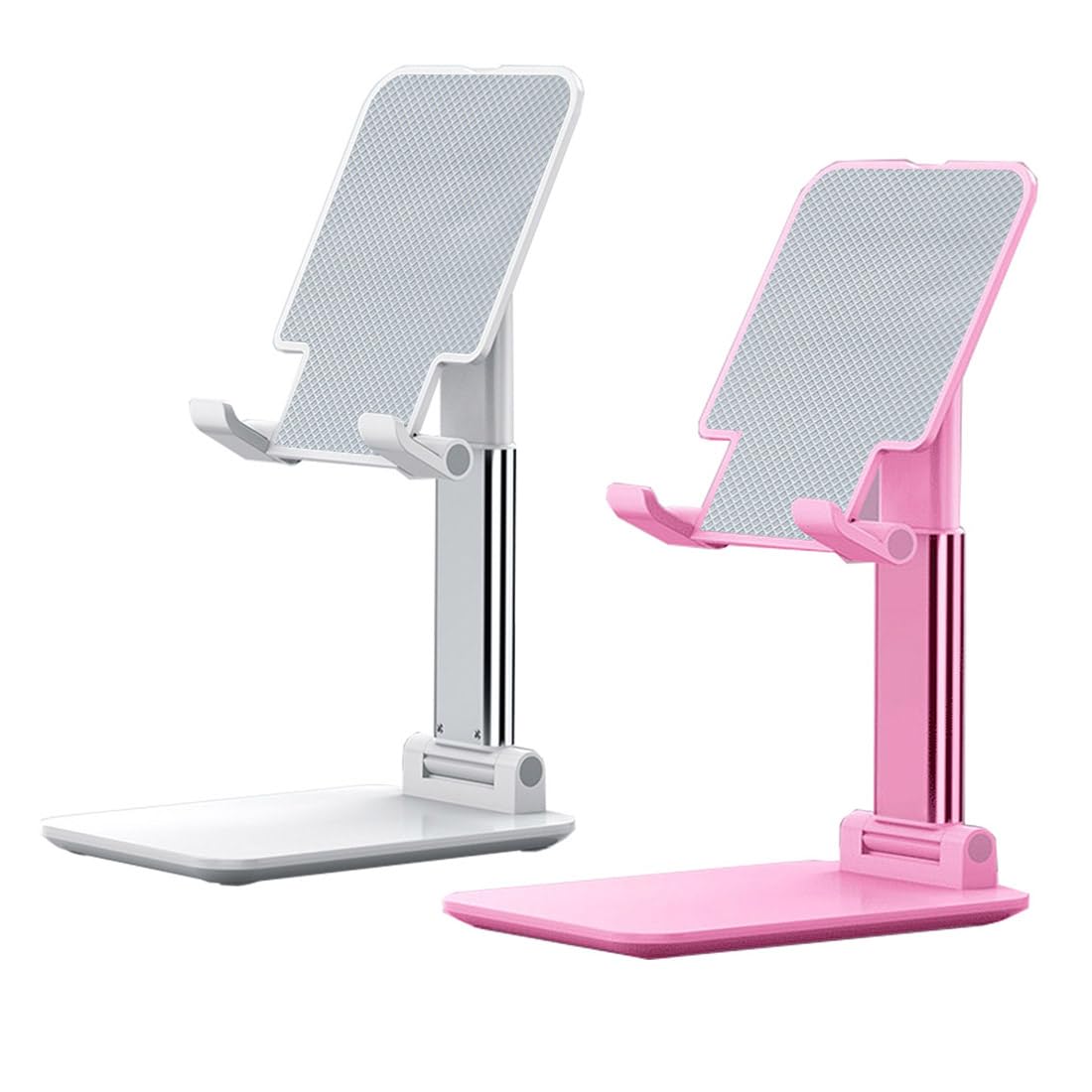 OGMAPLE 2 Pcs MT-6 Cell Phone Holder, Adjustable Angle and Height, Anti-Slip Silicone Pad, Foldable and Portable, Compatible with 4-8 Inch Devices(Pink+White)