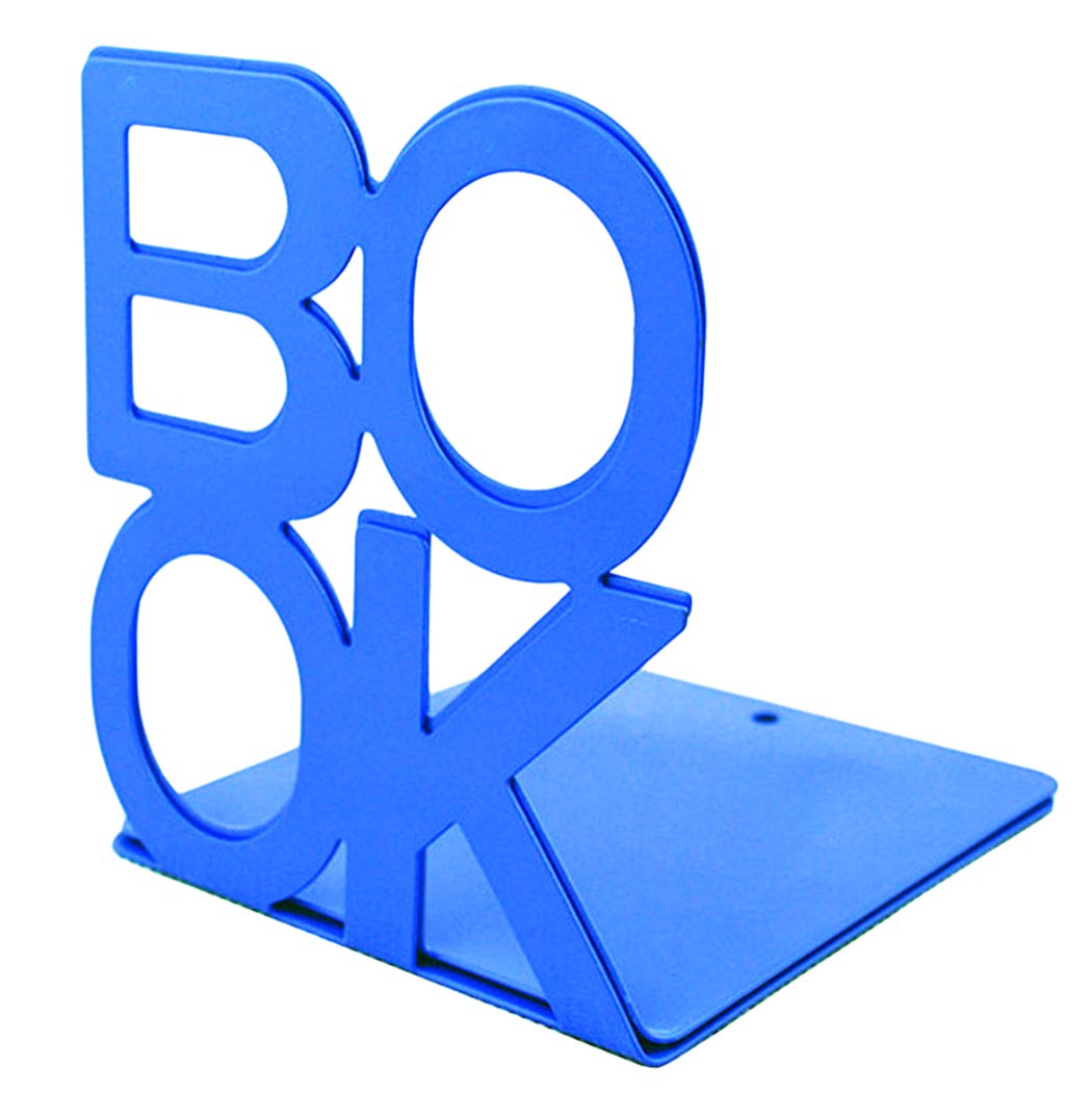 Xiaoyu 2PCS Simple Style Book Pattern Desktop Bookends Metal Bookends Book Stands for Office Library School Deck Decoration - Blue