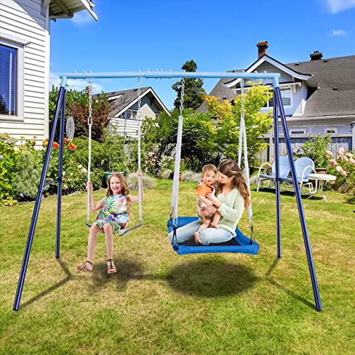 JYGOPLA 500lbs 2 Seats Playground Swing Set, 1 Platform Swing Seat 43 inch and 1 Belt Swing
